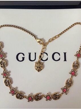 Fashion Jewelry Gold-Tone Necklace with Pink Flower Accents